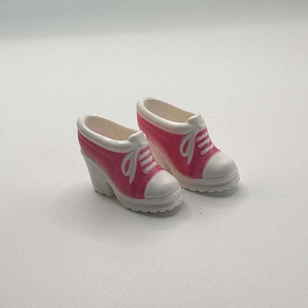 VTG Barbie Doll Shoes White Pink Lace Up Oxford Heels 90's